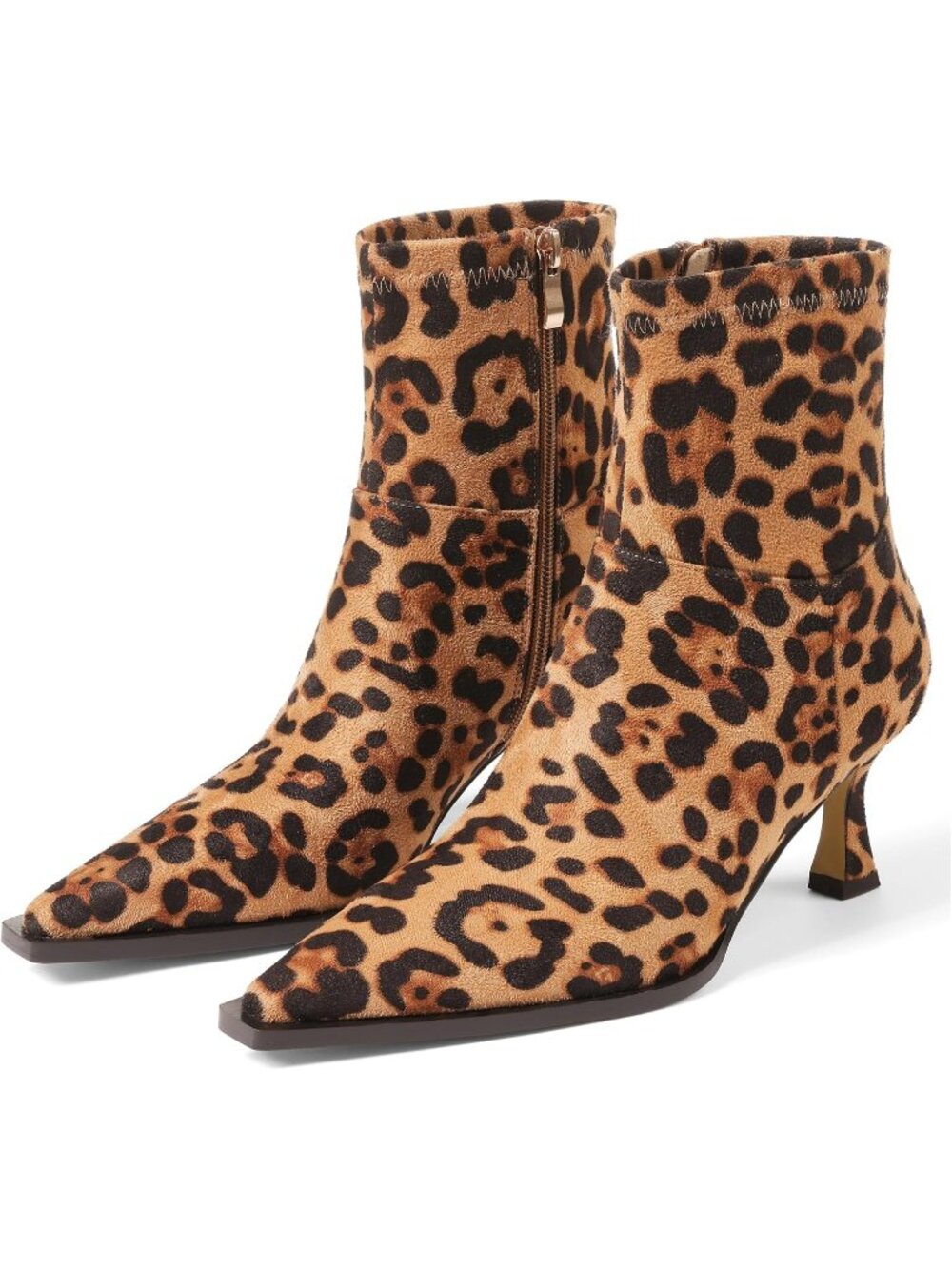 Women's Leopard Ankle Boots Kitten Heel Booties Short Boots Pointed Toe Pull On